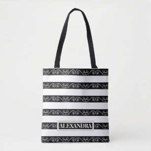 Bolsa Tote Monograma listrado branco preto