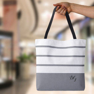 Bolsa Tote Monograma Listrado Minimalista Moderno Cinza