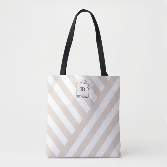 Bolsa Tote Monograma Listras Bege Marfim (Frente)