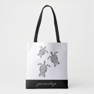 Bolsa Tote Monograma litoral branco de tartarugas tribais pra