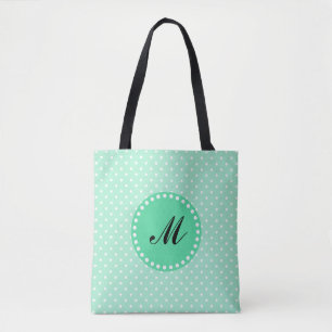 Bolsa Tote Monograma Magic Mint e Bolinhas Branca