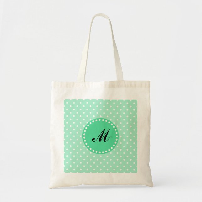 Bolsa Tote Monograma Magic Mint e Bolinhas Branca (Frente)