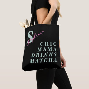 Bolsa Tote Monograma Mama Engraçada Dizia Matcha Chá Verde Pr
