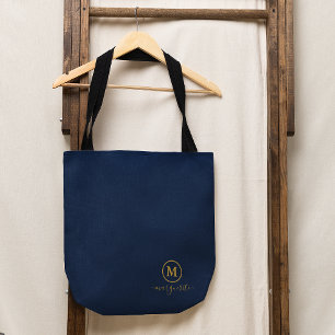 Bolsa Tote Monograma marinho Azul e Dourado