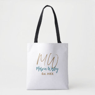 Bolsa Tote Monograma marrom azul turquesa ano de fundação sim