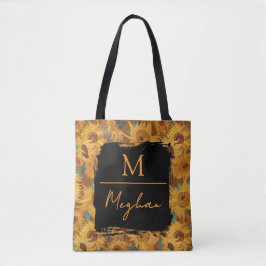 Bolsa Tote Monograma Marrom Enferrujado de Girassóis de Van G