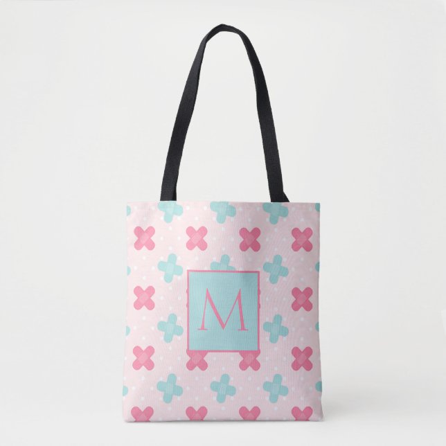 Bolsa Tote Monograma médico rosa e azul (Frente)