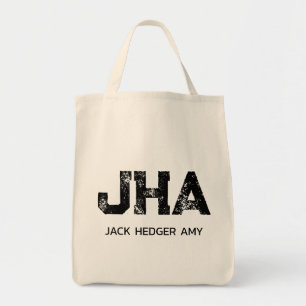 BOLSA TOTE MONOGRAMA MINIMALISTA PRETO DE TRÊS LETRAS NOME NA