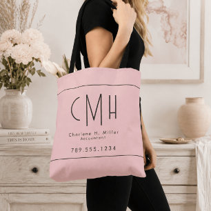 Bolsa Tote Monograma Minimalista Rosa Cor-de-Rosa Profissiona