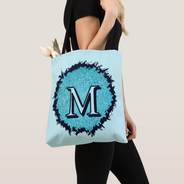 Bolsa Tote Monograma minimalista simples azul abstrato chic (Close Up)
