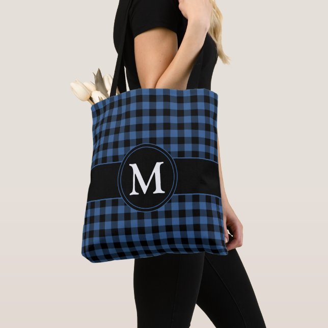 Bolsa Tote Monograma Moderna Azul Paga (Close Up)