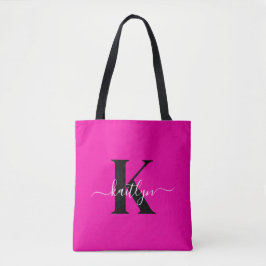 Bolsa Tote Monograma Moderna em Preto e Rosa Choque
