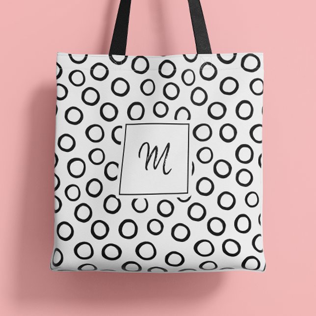 Bolsa Tote Monograma Moderno Branco Negro (Criador carregado)