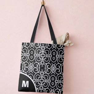 Bolsa Tote Monograma Moderno com Padrão de Loop Geométrico