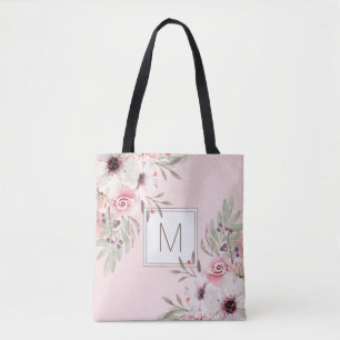 Bolsa Tote Monograma Moderno, Cor de Água Rosa