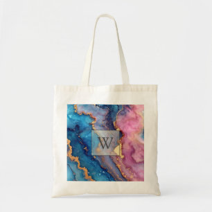 Bolsa Tote Monograma Moderno de Abstrato Dourado Inicial