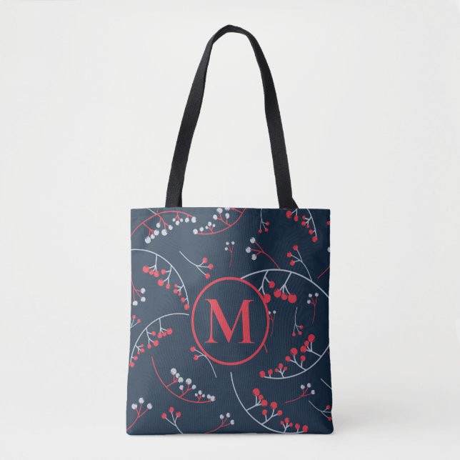 Bolsa Tote Monograma moderno de cinza pálida de morango (Frente)