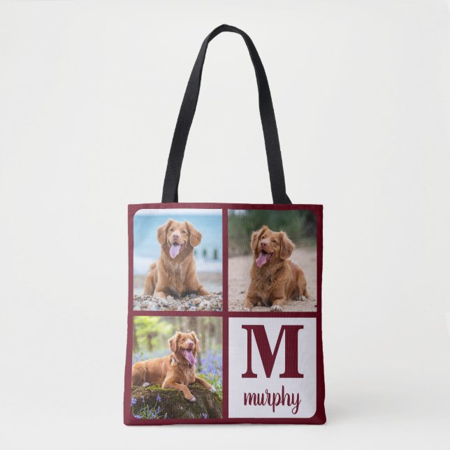Bolsa Tote Monograma Moderno de Passagem de Cão Personalizado (Frente)