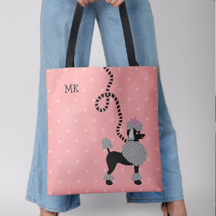 Bolsa Tote Monograma moderno do 50 cor-de-rosa retro do cão