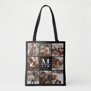 Bolsa Tote Monograma Moderno e Colagem de Fotos Personalizada