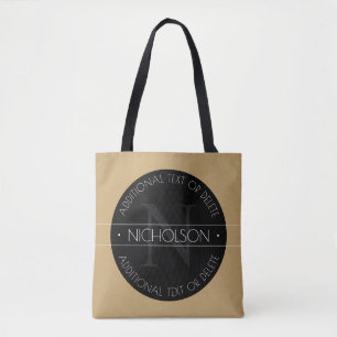 Bolsa Tote Monograma moderno editável elegante preto Dourado