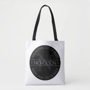 Bolsa Tote Monograma moderno editável elegante preto e branco