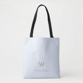 Bolsa Tote Monograma moderno em azul poeirento claro dourado