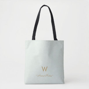 Bolsa Tote Monograma Moderno em Verde Sage e Dourado
