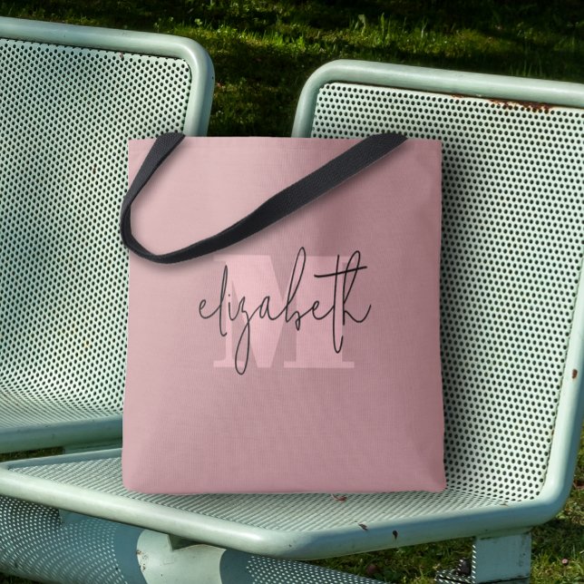 Bolsa Tote Monograma Moderno Nome Personalizado Rosa Poeira (Criador carregado)