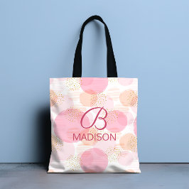 Bolsa Tote Monograma Moderno Rosa Glitter Personalizado Femin