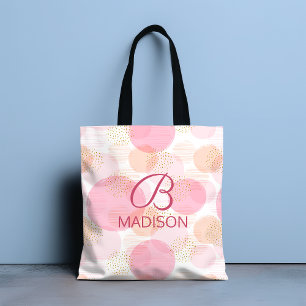 Bolsa Tote Monograma Moderno Rosa Glitter Personalizado Femin