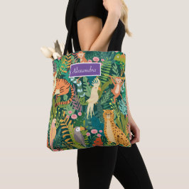 Bolsa Tote Monograma moderno selva tropical l Animal l Verde