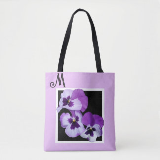 Bolsa Tote Monograma monograma floral roxo com nome M persona