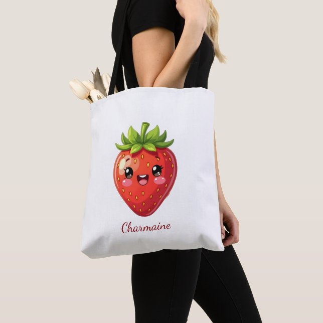 Bolsa Tote Monograma morango kawaii fofo (Close Up)
