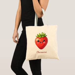 Bolsa Tote Monograma morango kawaii fofo