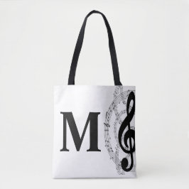 Bolsa Tote monograma músico de anotação de clef trible