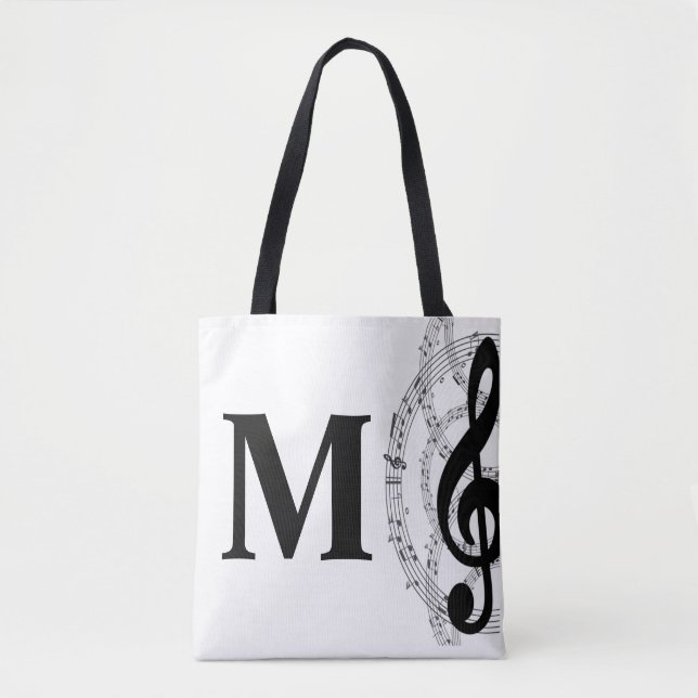 Bolsa Tote monograma músico de anotação de clef trible (Frente)