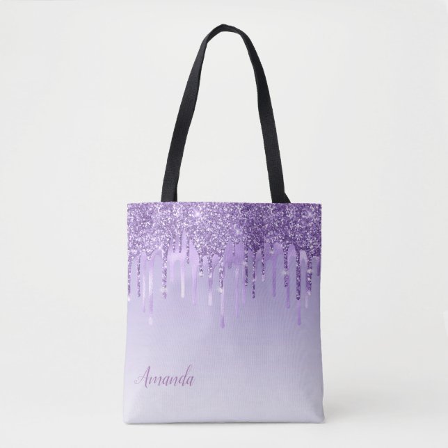 Bolsa Tote Monograma Na moda de Quic Moderno Brilho Roxo (Frente)