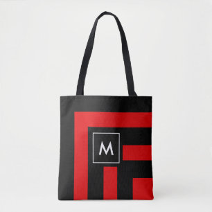 Bolsa Tote Monograma no Saco de Tota em Preto e Vermelho