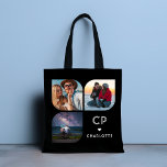 Bolsa Tote Monograma Nome 3 Foto Moderna Tendência Simples<br><div class="desc">Monograma Name 3 Foto Moderna Trendy Simple Tote Bags apresenta três das suas fotos favoritas com seu nome personalizado e monograma em um roteiro elegante e preto. Personalize editando o texto nas caixas de texto fornecidas. Perfeito para o aniversário, Natal, Dia de as mães, chás de fraldas, chás de panela,...</div>