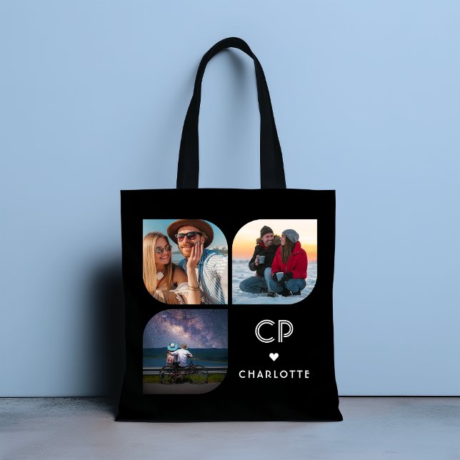 Bolsa Tote Monograma Nome 3 Foto Moderna Tendência Simples (Criador carregado)