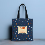 Bolsa Tote Monograma Nome Colorida Watercolor Bolinhas<br><div class="desc">Este design moderno apresenta um padrão colorido de bolinhas de aquarela em um fundo azul marinho. Personalize com seu monograma e nome editando o texto na caixa de texto fornecido #personalizado #personalizedgifts #monograma #monograma #nome inicial #presentes #personalidades #bolsa #totebags #bolsas #acessórios #giftsforgirl</div>
