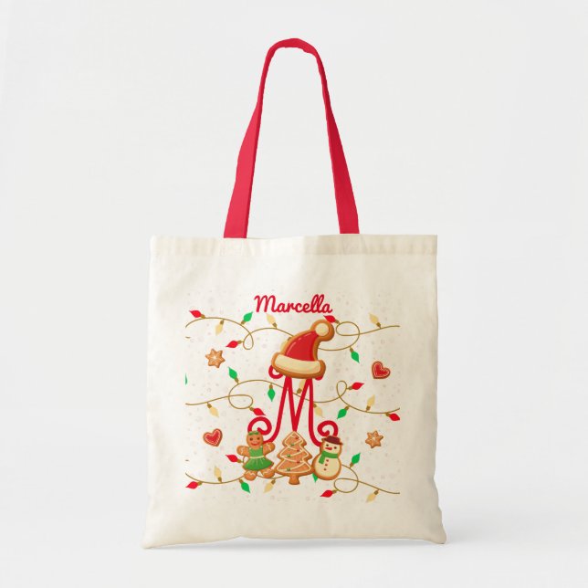 Bolsa Tote Monograma Nome Personalizado Gingerpão Vermelho (Frente)