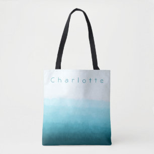 Bolsa Tote Monograma Nome Teal Green Blue Ocean Ombre
