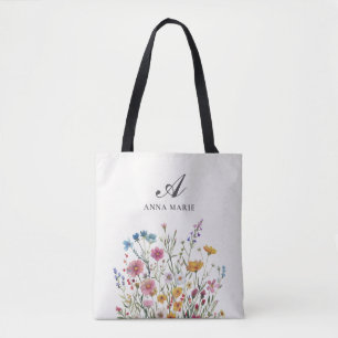 Bolsa Tote Monograma Nome Wildflower Boho Chic