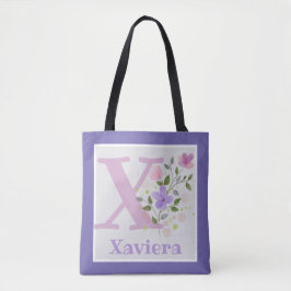 Bolsa Tote Monograma & Nome Xaviera com Flores