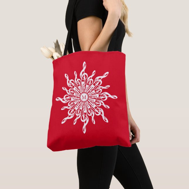 Bolsa Tote Monograma Ornamental Natal G-Clef Floco de Neve (Close Up)