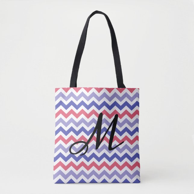 Bolsa Tote Monograma - Padrão de Chevron (Frente)
