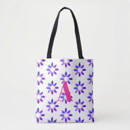Bolsa Tote Monograma - Padrão Floral Azul