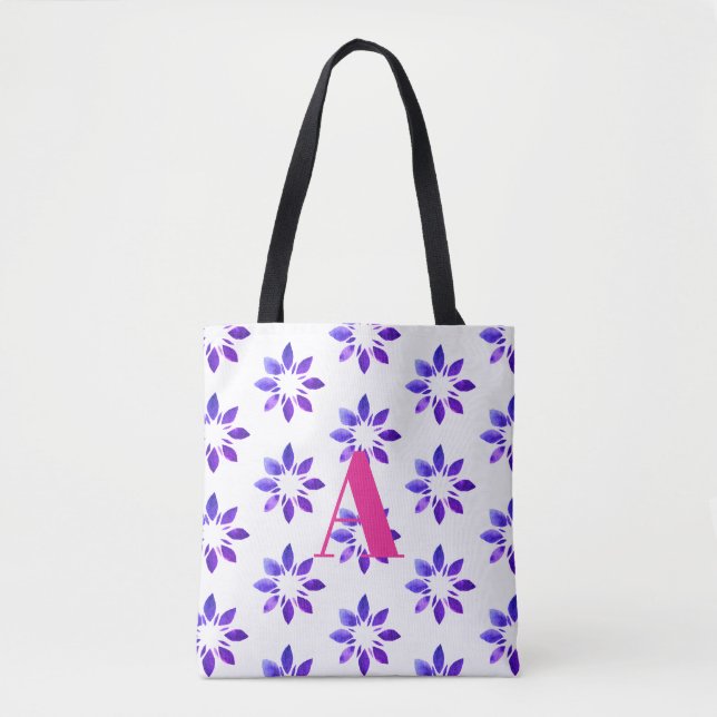 Bolsa Tote Monograma - Padrão Floral Azul (Frente)
